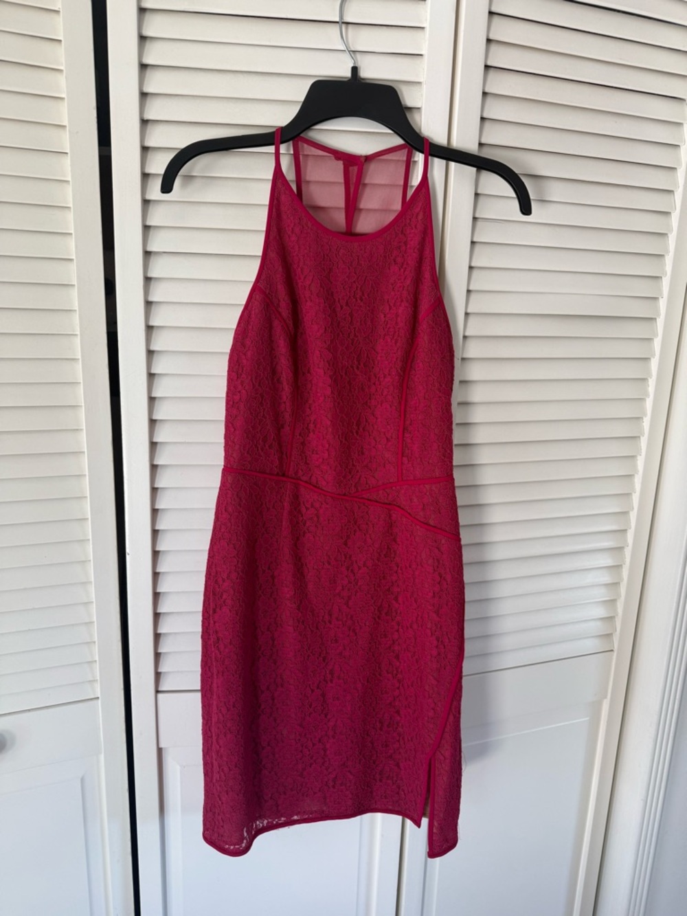 BCBGMaxAzria Fuchsia Lace Halter Mini Dress